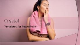  Presentation with sleepiness - Audience pleasing slides consisting of young-beautiful-brunette-sportswoman-wearing backdrop and a coral colored foreground