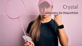  Presentation with badminton - Theme featuring young-beautiful-brunette-sportswoman-wearing background and a lemonade colored foreground