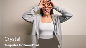 Presentation with tongue - Beautiful presentation featuring young-beautiful-brunette-sportswoman-wearing backdrop and a gray colored foreground