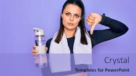  Presentation with drinking water - PPT layouts enhanced with young-beautiful-brunette-sporty-woman background and a light blue colored foreground