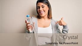  Presentation with water bottle - Beautiful presentation design featuring young-beautiful-brunette-sporty-woman backdrop and a mint green colored foreground