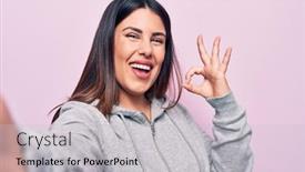  Presentation with sporty - Cool new presentation theme with young-beautiful-brunette-sporty-woman backdrop and a light gray colored foreground