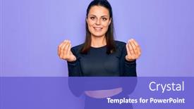  Presentation with purple business - Theme consisting of young-beautiful-brunette-sporty-woman background and a cobalt blue colored foreground