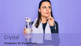  Presentation with bottle water - Theme with young-beautiful-brunette-sporty-woman background and a light blue colored foreground