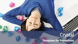  Presentation with solutions - Amazing slides having young beautiful brunette student woman working on laptop computer and finding solutions backdrop and a ocean colored foreground