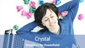  Presentation with solutions - Beautiful PPT layouts featuring young beautiful brunette student woman working on laptop computer and finding solutions backdrop and a teal colored foreground