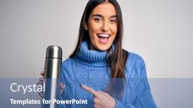  Presentation with tourist - PPT theme consisting of young-beautiful-brunette-tourist-woman background and a ocean colored foreground