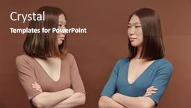  Presentation with brown - Colorful slide deck enhanced with young-beautiful-brunette-twin-sisters backdrop and a tawny brown colored foreground