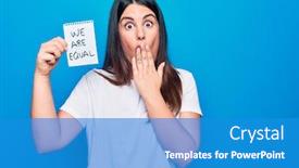  Presentation with equality - PPT layouts with young-beautiful-brunette-woman-asking background and a teal colored foreground