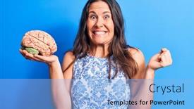  Presentation with brain memory - PPT theme with young-beautiful-brunette-woman-asking background and a light blue colored foreground