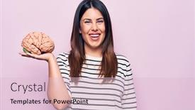  Presentation with mental care - PPT theme featuring young-beautiful-brunette-woman-asking background and a lemonade colored foreground