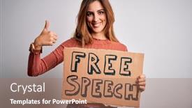  Presentation with free speech - Audience pleasing presentation design consisting of young-beautiful-brunette-woman-asking backdrop and a coral colored foreground