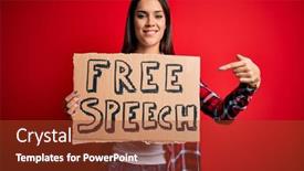  Presentation with free speech - Colorful presentation theme enhanced with young-beautiful-brunette-woman-asking backdrop and a tawny brown colored foreground