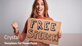  Presentation with woman rights - Presentation theme consisting of young-beautiful-brunette-woman-asking background and a coral colored foreground