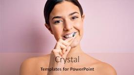  Presentation with tooth paste - Colorful PPT theme enhanced with young-beautiful-brunette-woman-brushing backdrop and a coral colored foreground