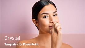  Presentation with tooth paste - Slide deck having young-beautiful-brunette-woman-brushing background and a coral colored foreground