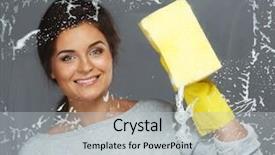  Presentation with pregnant woman cleaning - Colorful PPT theme enhanced with young beautiful brunette woman cleaning backdrop and a light gray colored foreground