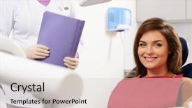  Presentation with young sing woman singing young - Presentation consisting of woman at dentist's surgery background and a lemonade colored foreground