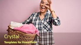  Presentation with wicker - Slide deck having young-beautiful-brunette-woman-doing background and a tawny brown colored foreground