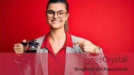  Presentation with coffe - Theme consisting of young-beautiful-brunette-woman-doing background and a red colored foreground