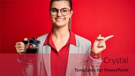  Presentation with coffe - Theme having young-beautiful-brunette-woman-doing background and a red colored foreground