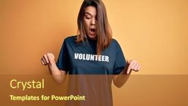  Presentation with advertisement - Slide set with young-beautiful-brunette-woman-doing background and a tawny brown colored foreground