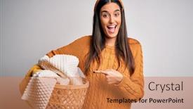  Presentation with beautiful young woman getting face - Cool new presentation design with young-beautiful-brunette-woman-doing backdrop and a coral colored foreground