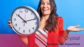  Presentation with clock countdown - Cool new PPT layouts with young-beautiful-brunette-woman-doing backdrop and a red colored foreground