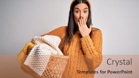  Presentation with shame - Presentation theme featuring young-beautiful-brunette-woman-doing background and a coral colored foreground