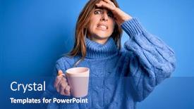  Presentation with coffe - Presentation design consisting of young-beautiful-brunette-woman-drinking background and a ocean colored foreground