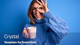  Presentation with coffe - Presentation enhanced with young-beautiful-brunette-woman-drinking background and a ocean colored foreground