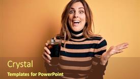  Presentation with drinking glass - Amazing slide deck having young-beautiful-brunette-woman-drinking backdrop and a tawny brown colored foreground