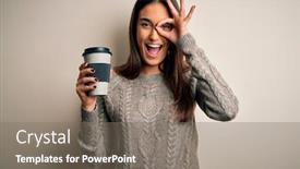  Presentation with eye glass - Audience pleasing slide deck consisting of young-beautiful-brunette-woman-drinking backdrop and a gray colored foreground