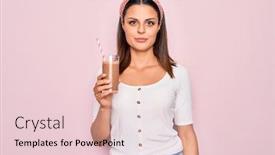  Presentation with drinking glass - Beautiful PPT layouts featuring young-beautiful-brunette-woman-drinking backdrop and a lemonade colored foreground