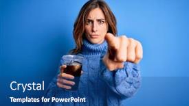  Presentation with drinking glass - Beautiful PPT theme featuring young-beautiful-brunette-woman-drinking backdrop and a ocean colored foreground