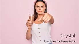  Presentation with beverage - Audience pleasing presentation theme consisting of young-beautiful-brunette-woman-drinking backdrop and a lemonade colored foreground
