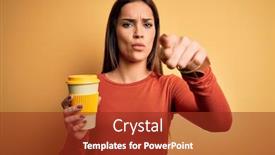  Presentation with coffe - Theme with young-beautiful-brunette-woman-drinking background and a tawny brown colored foreground