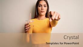  Presentation with healthy juice - PPT theme consisting of young-beautiful-brunette-woman-drinking background and a coral colored foreground