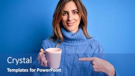  Presentation with coffe - PPT layouts featuring young-beautiful-brunette-woman-drinking background and a ocean colored foreground