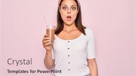  Presentation with drinking glass - Colorful slide set enhanced with young-beautiful-brunette-woman-drinking backdrop and a lemonade colored foreground