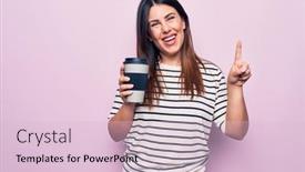  Presentation with takeaway coffee - PPT layouts having young-beautiful-brunette-woman-drinking background and a lemonade colored foreground