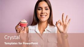  Presentation with cupcake - Amazing presentation having young-beautiful-brunette-woman-eating backdrop and a coral colored foreground