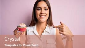  Presentation with cupcake - Theme enhanced with young-beautiful-brunette-woman-eating background and a coral colored foreground
