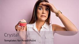  Presentation with shame - Cool new PPT theme with young-beautiful-brunette-woman-eating backdrop and a mint green colored foreground