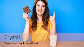  Presentation with chocolate milk - Slide deck consisting of young-beautiful-brunette-woman-eating background and a coral colored foreground