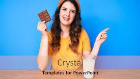  Presentation with chocolate milk - PPT theme featuring young-beautiful-brunette-woman-eating background and a coral colored foreground