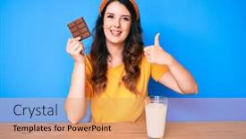  Presentation with chocolate milk - PPT theme consisting of young-beautiful-brunette-woman-eating background and a coral colored foreground
