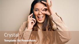  Presentation with fingers - Theme with young-beautiful-brunette-woman-having background and a coral colored foreground