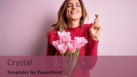  Presentation with hope - Beautiful presentation featuring young-beautiful-brunette-woman-holding backdrop and a violet colored foreground