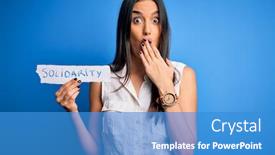  Presentation with solidarity - Theme with young-beautiful-brunette-woman-holding background and a teal colored foreground